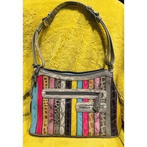 M.C. Marc Chantal Handbag Women’s Shoulder Bag PP3119 Zip Reptile Stripe Leather